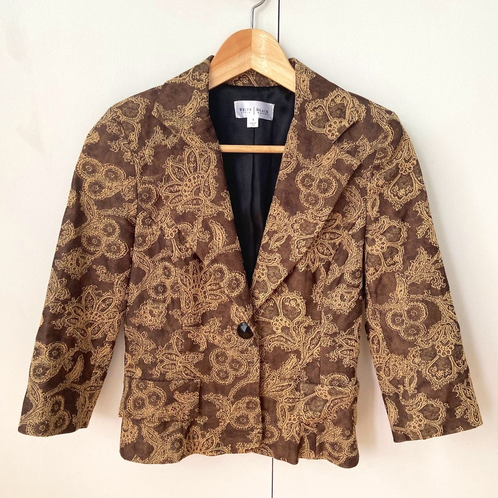 White House Black Market One-Button Blazer, Brown Paisley, Size 4
